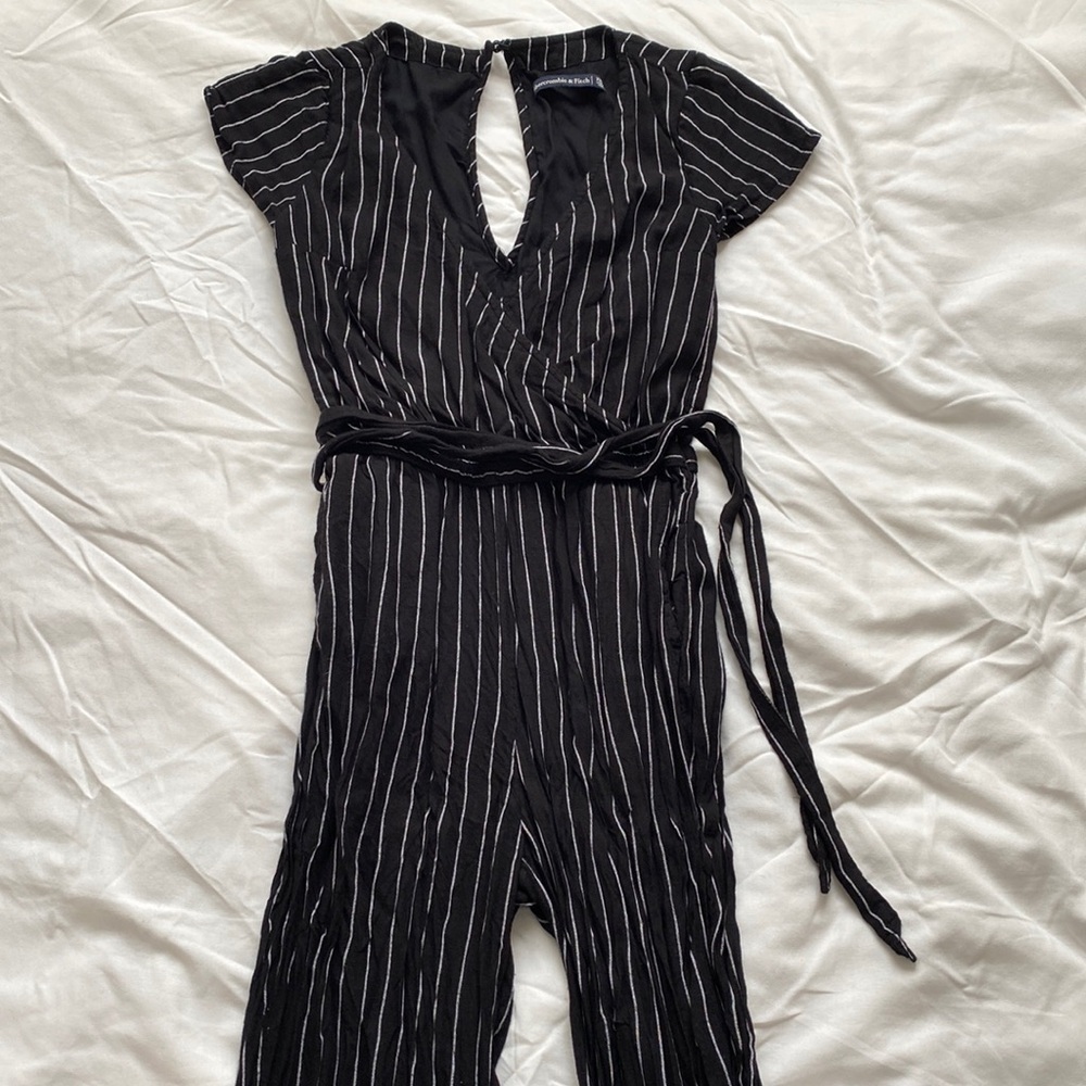 Pinstripe Black Long Pants Romper
